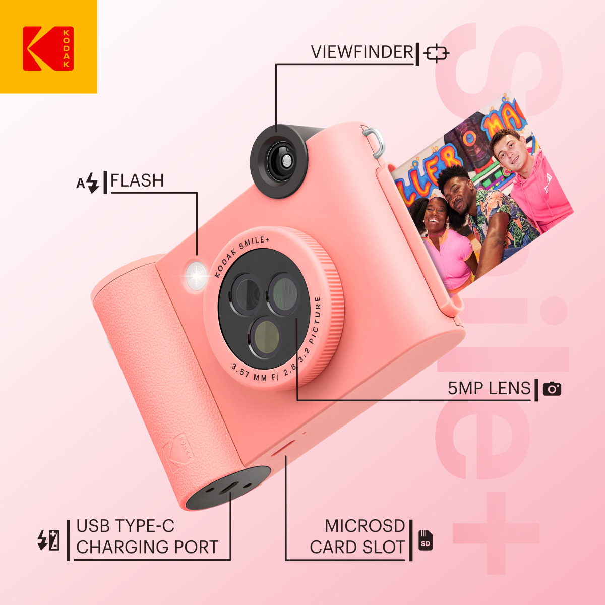 Smuk Camera Smile+ Camera Pink - Instant camera - Tobco AG